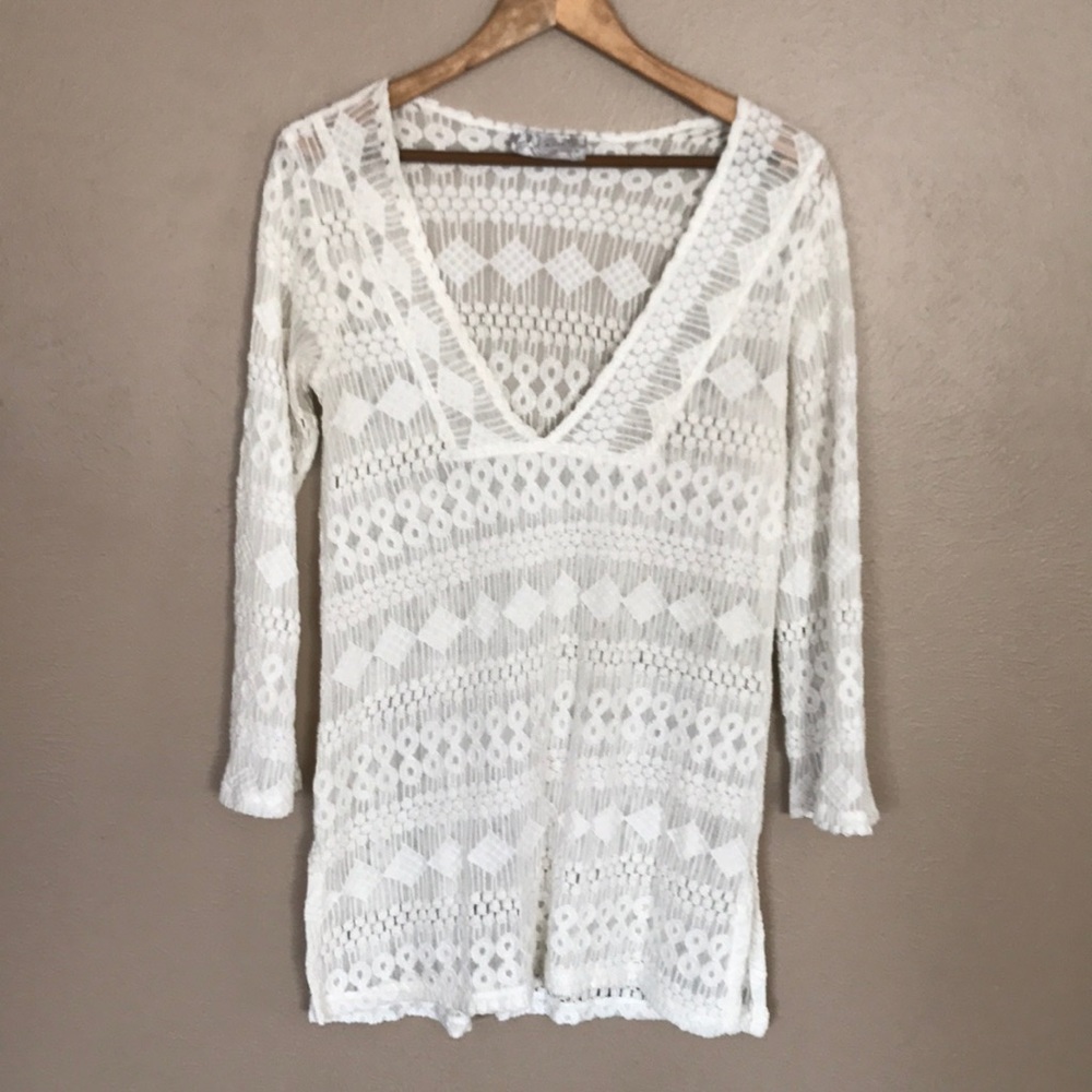 Cream lace beach cover